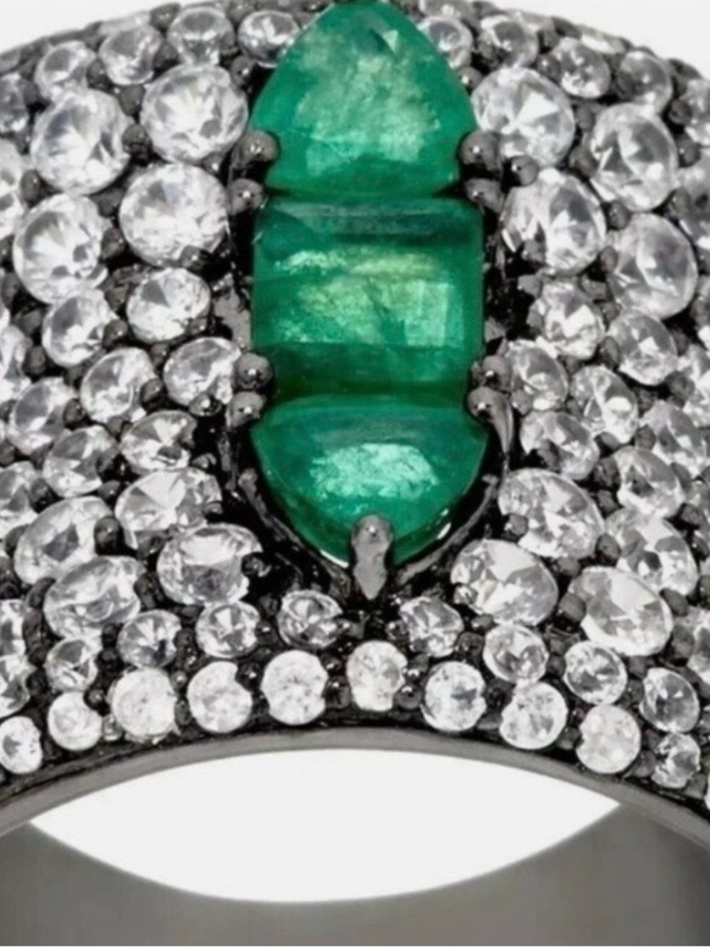 Emerald Green Stone Pave Crystal Ring - Women Jewelry